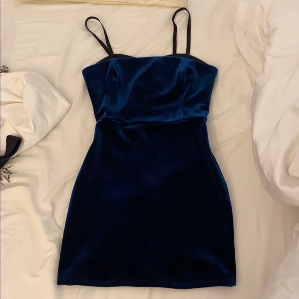 Topshop Bodycon Velvet Blue/Black Dress